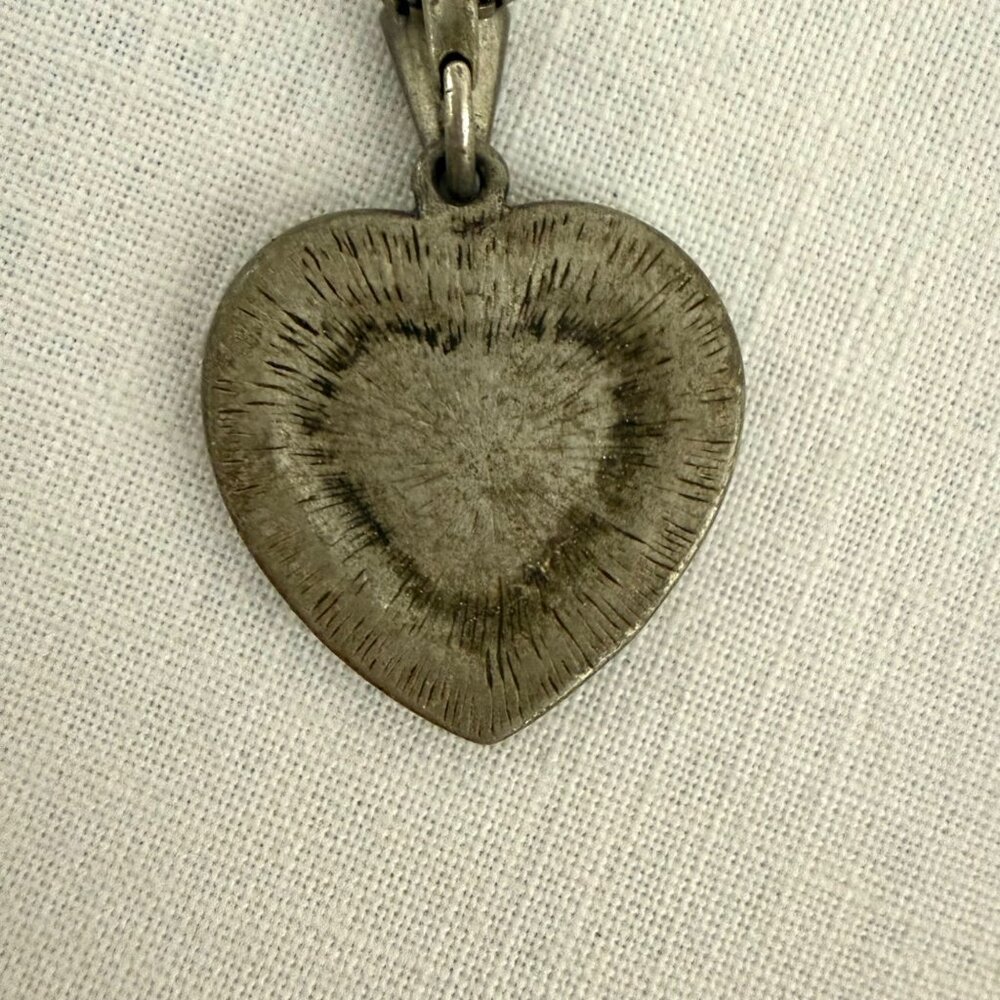 Vintage Heart Pendant Necklace Silver Tone Box Chain Late 20th Century - Picture 4 of 9